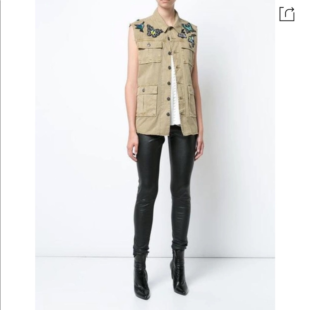 Cinq a Sept Tan Sleeveless Top with Blue Embroidery